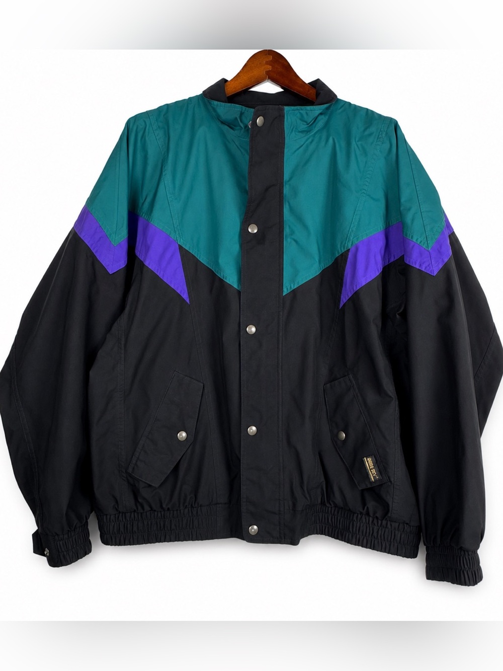 Vintage Tourney Gore-Tex Colorblock Ski Jacket Teal Purple Black XL